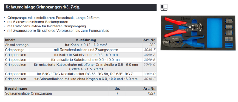 Condor Schaumeinlage Crimpzangen 7-tlg.